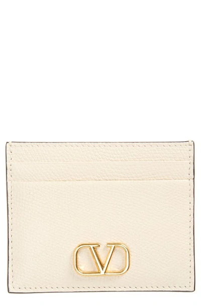 Shop Valentino Vlogo Signature Leather Card Case In I16 Light Ivory