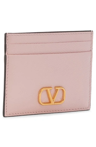 Shop Valentino Vlogo Signature Leather Card Case In 16q Rose Quartz