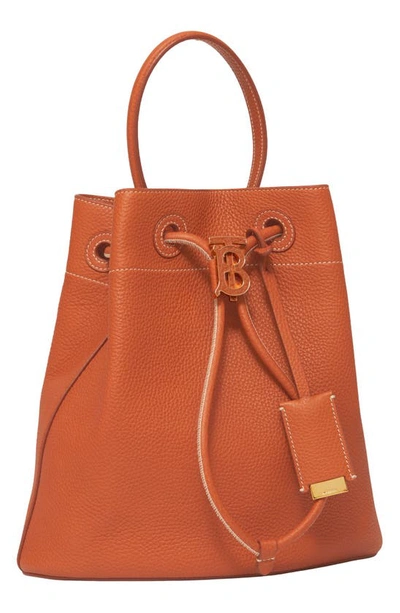 Shop Burberry Small Grainy Leather Drawstring Bucket Bag In Warm Russet Brown