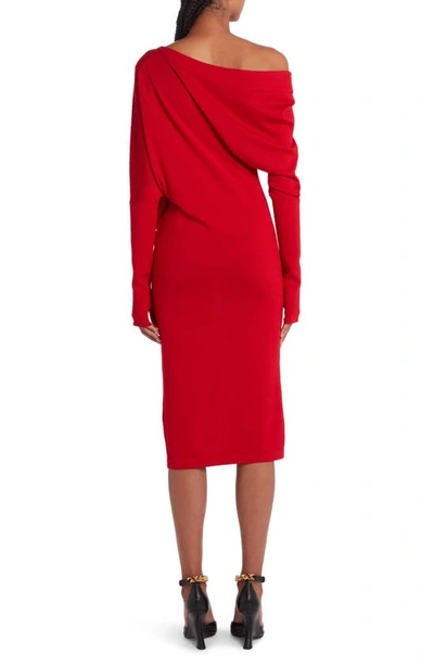 Shop Tom Ford One-shoulder Long Sleeve Cashmere & Silk Midi Sweater Dress In Red