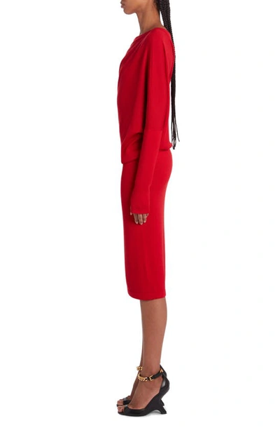Shop Tom Ford One-shoulder Long Sleeve Cashmere & Silk Midi Sweater Dress In Red