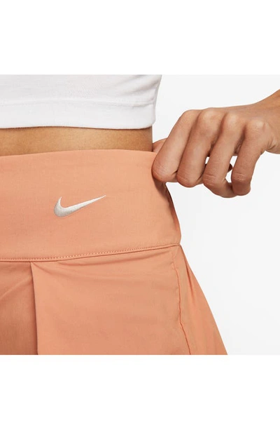 Shop Nike High Waist Cotton Blend Shorts In Amber Brown/ Cedar