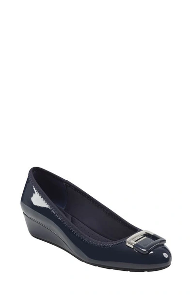 Shop Bandolino Wedge Pump In Navy Blue Patent