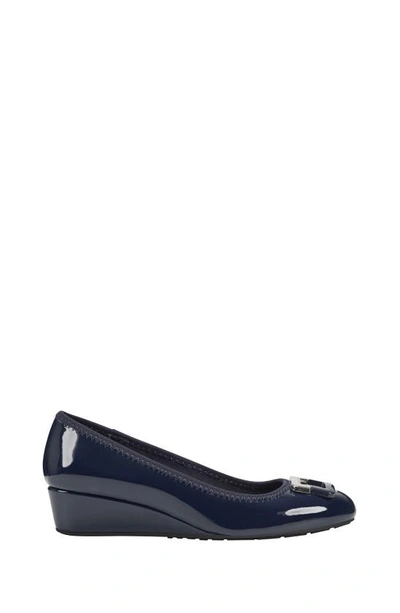 Shop Bandolino Wedge Pump In Navy Blue Patent