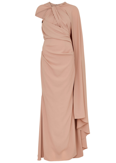 Shop Talbot Runhof Cape-effect Draped Gown In Light Pink