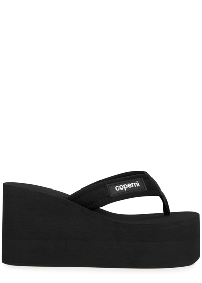 Shop Coperni 90 Canvas Thong Wedge Sandals In Black