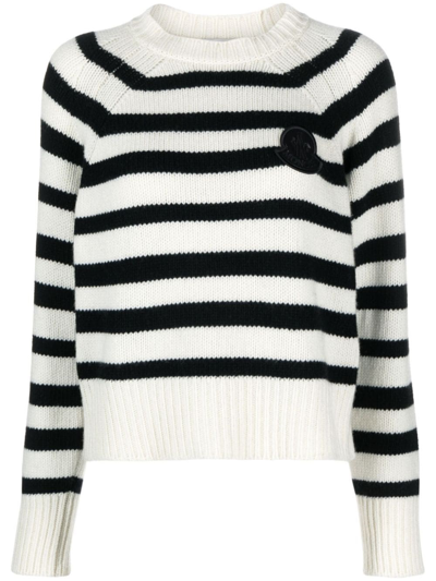 Shop Moncler Striped Wool Sweater In White