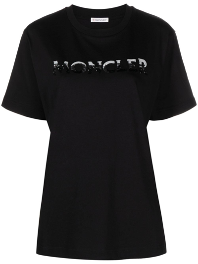 Shop Moncler Cotton T-shirt In Black  