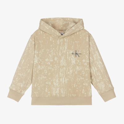 Shop Calvin Klein Boys Beige Acid Wash Cotton Hoodie