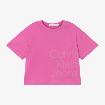 Shop Calvin Klein Girls Magenta Pink Cotton T-shirt