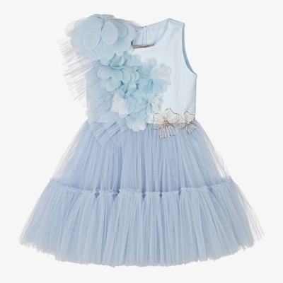 Shop Junona Girls Blue Tulle Flower Dress