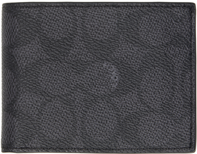 Shop Coach Black Slim Billfold Wallet In Charcoal/black