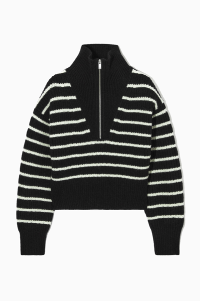 Shop Cos Half-zip Funnel-neck Wool Jumper In Black