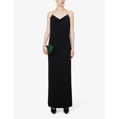 Shop Bottega Veneta Women's Black Halterneck Open-back Stretch-woven Blend Maxi Dress
