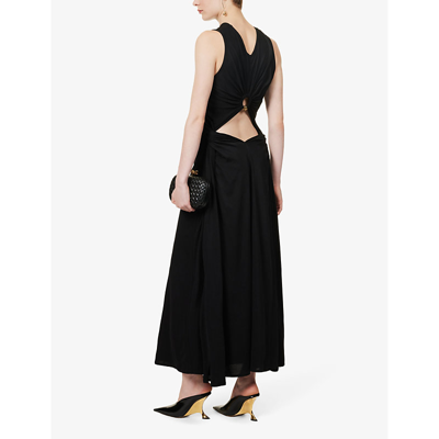 Shop Bottega Veneta Women's Black V-neck Ruched Woven Midi Dress