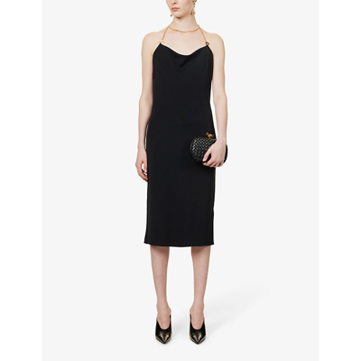 Shop Bottega Veneta Cowl-neck Stretch-woven Midi Dress In Black