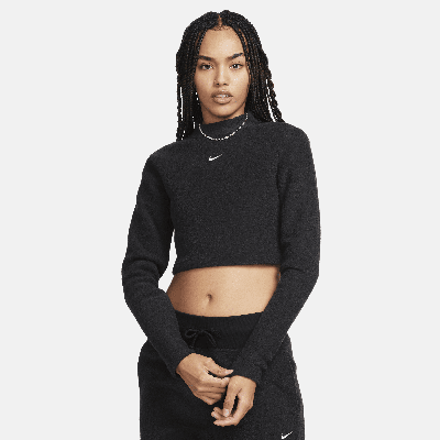 Shop Nike Women's  Sportswear Phoenix Plush Slim Mock-neck Long-sleeve Cropped Cozy Fleece Top In Black