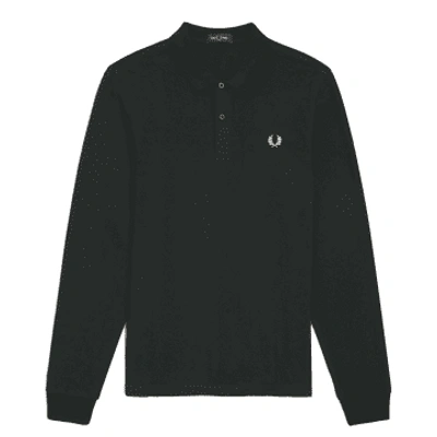 Shop Fred Perry Long Sleeved Twin Tipped Polo Night Green