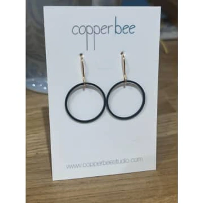 Shop Copper Bee Jewellery Copper Bee Simple Black Hoops In Metallic