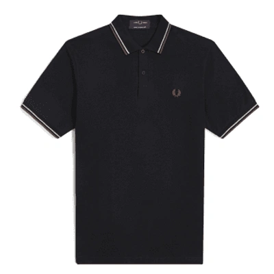 Shop Fred Perry Reissues Original Twin Tipped Polo Black, Oatmeal & Whisky Brown
