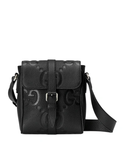 Shop Gucci Small Jumbo Gg Fabric Shoulder Bag In Black
