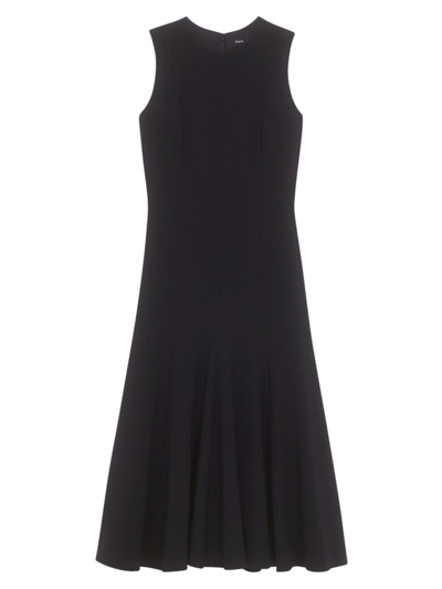 Shop Theory Women's Crepe Seamed Midi-dress In Black
