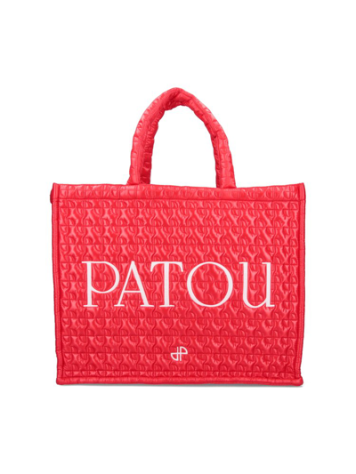 Shop Patou Logo Embroidered Quilted Large Tote Bag In Red