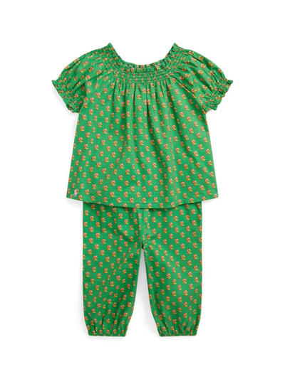 Shop Polo Ralph Lauren Baby Girl's Floral Top & Pants Set In Preppy Woodblock