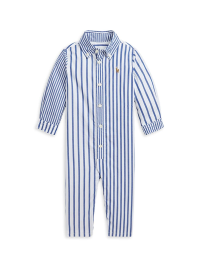 Shop Polo Ralph Lauren Baby Boy's Striped Shirt Coveralls In Royal White