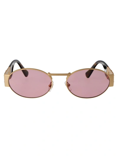 Versace Womens Gold Ve2264 Oval-frame Metal Sunglasses In 100284 Matte Gold