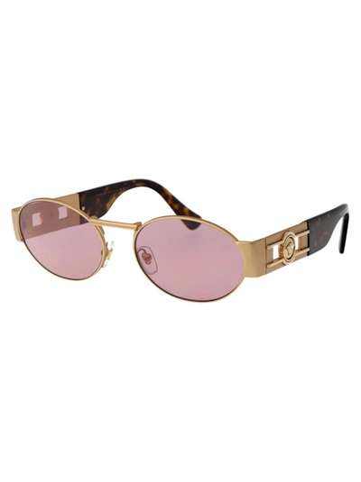 Versace Womens Gold Ve2264 Oval-frame Metal Sunglasses In 100284 Matte Gold