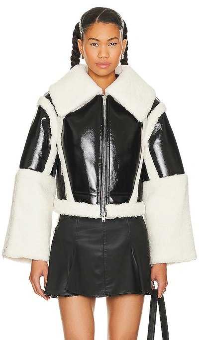 Shop H:ours Lalita Faux Shearling Leather Jacket In Black & Ivory