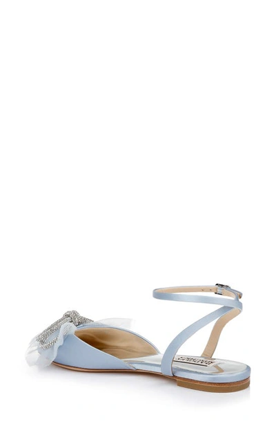 Badgley Mischka Sabina Satin Crystal-knot Ballerina Flats In Azure Blue