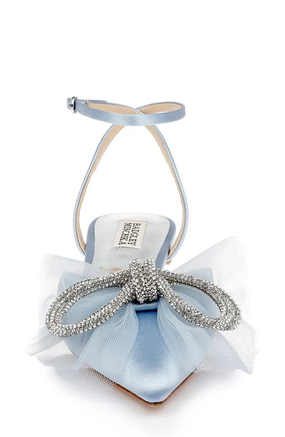 Badgley Mischka Sabina Satin Crystal-knot Ballerina Flats In Azure Blue