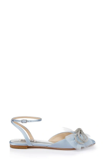 Badgley Mischka Sabina Satin Crystal-knot Ballerina Flats In Azure Blue