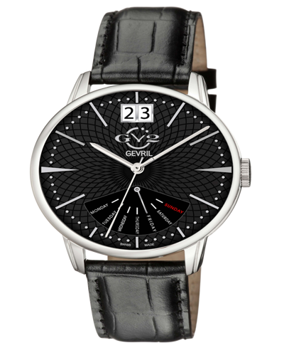 Gv2 By Gevril Men's Rovescio Black Leather Watch 44mm In Black