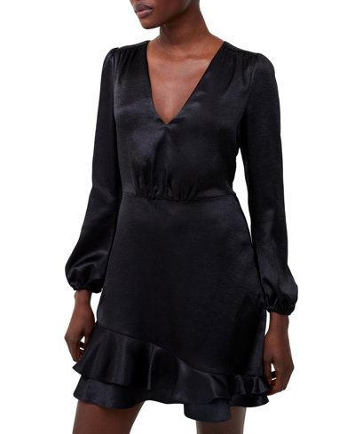 Shop French Connection Women's Denney Satin V-neck Dress In Black