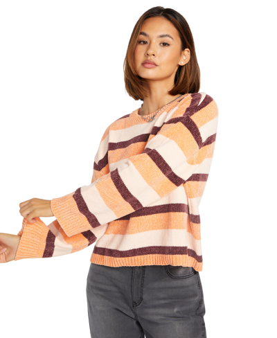 Shop Volcom Juniors' Bubble Tea Striped Sweater In Melon