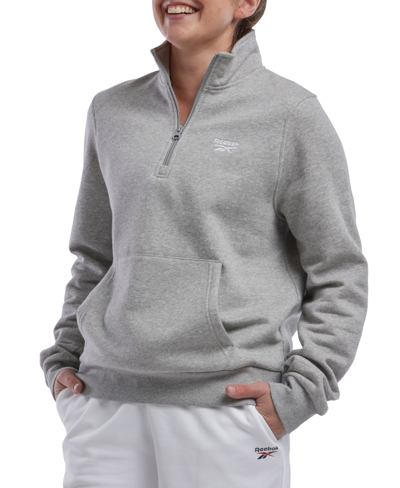 Shop Reebok Women's Quarter-zip Fleece Sweatshirt In Medium Grey Heather