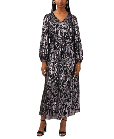 Shop Msk Women's Printed Belted Maxi Dress In Black