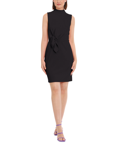 Shop Donna Morgan Women's Bow-detail Mock-neck Mini Dress In Black