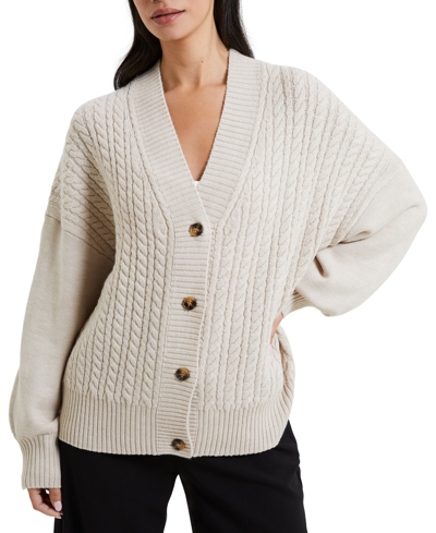 Shop French Connection Women's Babysoft Cable Knit Cardigan In Light Oatmeal