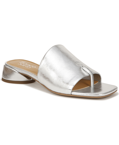 Shop Franco Sarto Women's Loran Stacked Heel Slide Dress Sandals In Silver Faux Leather