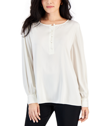 Shop Jm Collection Petite Satin Button-up Blouse, Created For Macy's In Neo Natural