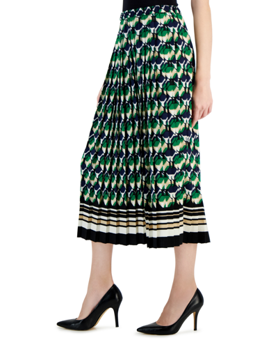 Shop Anne Klein Women's Printed Pull-on Pleated Skirt In Anne Blk,emrld Mnt Mlt