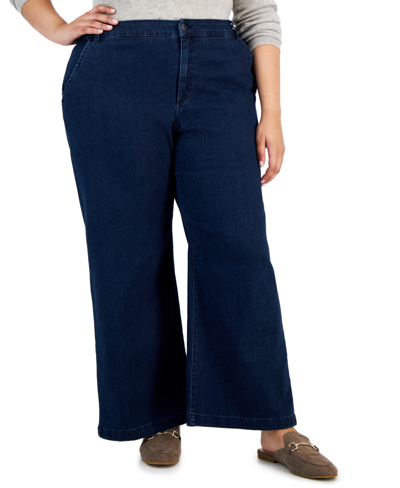 Shop Style & Co Plus Size Wide-leg High-rise Jeans, Created For Macy's In Daisy