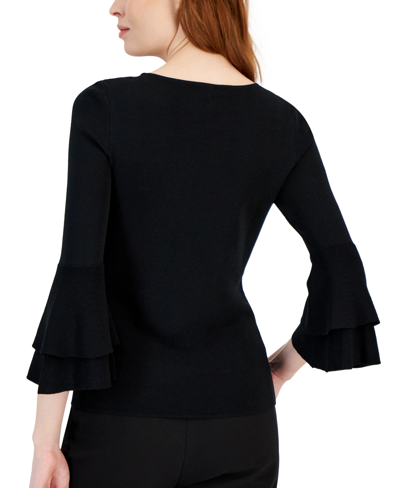 Shop Anne Klein Women's Double Flare-sleeve Sweater In Anne Black