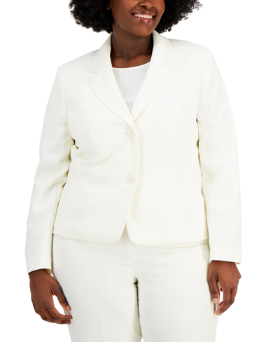 Le Suit Plus Size Button-front Side-zip Pantsuit In Granite Heather