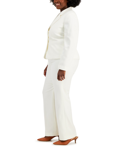 Le Suit Plus Size Button-front Side-zip Pantsuit In Granite Heather