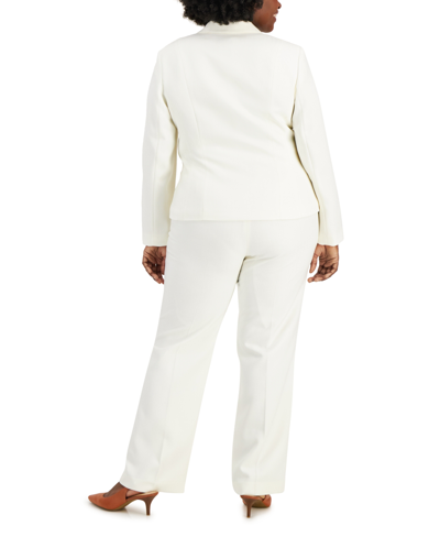 Shop Le Suit Plus Size Button-front Side-zip Pantsuit In Granite Heather